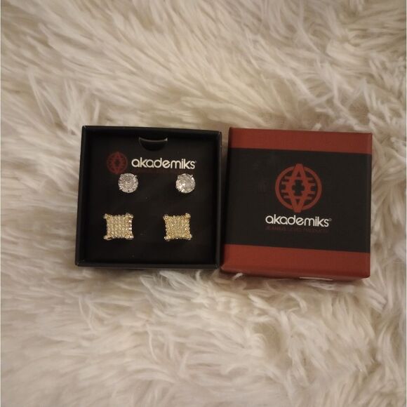 🆕💎“Akademiks” Fashion Earring Set Silver/Gold Rhinestone - Picture 2 of 3